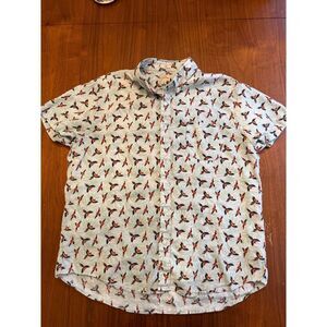J.Crew Men's Slim Fit 100% Linen Parrot Print SS Button Down Shirt - Size XL